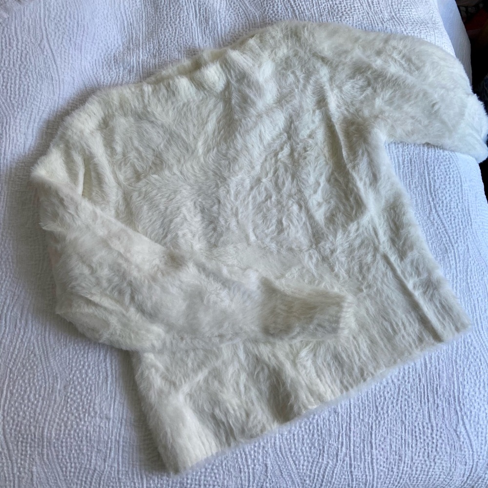 H&M White Fuzzy Sweater